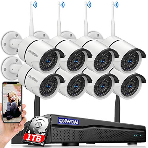 OHWOAI 2021 Update.Audio Security Camera System Wireless, 1TB Hard Drive Pre-Install 8 Channel 1080P NVR, 8PCS 1080P 2.0MP CCTV WI-FI IP Cameras for Homes, HD Surveillance Video Security System.