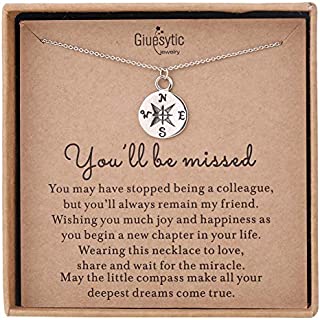 Coworker Leaving Gifts for Women Sterling Silver Compass Necklace Retirement Gifts for Women on Retirement Card Gifts for Friends for Boss Going Away Goodbye Jewelry Gifts for Coworker Farewell Gifts