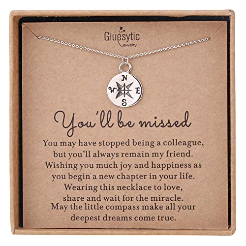 Coworker Leaving Gifts for Women Sterling Silver Compass Necklace Retirement Gifts for Women on Retirement Card Gifts for Friends for Boss Going Away Goodbye Jewelry Gifts for Coworker Farewell Gifts