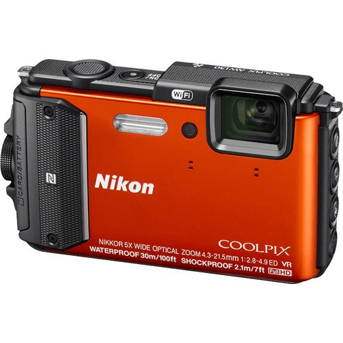 Nikon Coolpix AW130 16.0-Megapixel Waterproof Digital Camera with 5X Optical Zoom NIKKOR ED Wide-Angle Glass Lens, Built-in Wi-Fi, NFC and GPS (Orange)