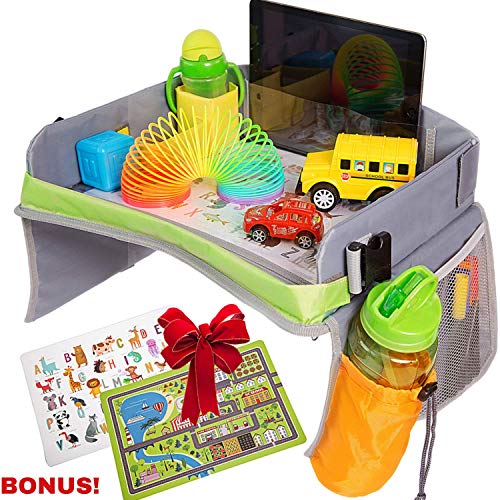 Bulabee Kids Travel Tray for Car Seat, Perfect Toddler Activity Play Organizer for Toys & Games, Holds iPad or Tablet, Snack Tray, Dry Erase Top, Sturdy, Waterproof, Portable, Road Trip Essential