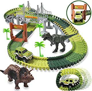 HOMOFY Dinosaur Toys 142pcs Slot Car Race Flexible Tracks 2 Dinosaurs,Create A Road Toys for 3 4 5 6 Year Old Boys Girls Toddlers Birthday Gifts