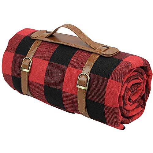 87 X 67 Inch Oversized Picnic Blanket, Waterproof Beach Mat, Extra Large Outdoor Rug for Camping Red Checkered