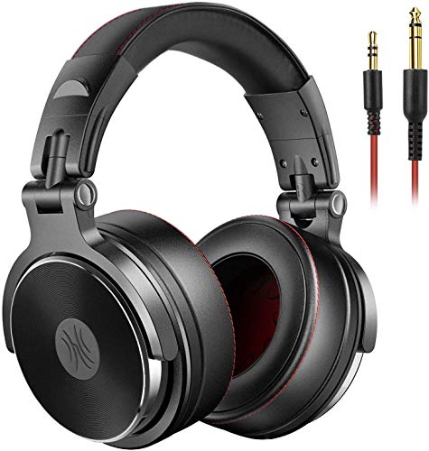 OneOdio Adapter-Free Over Ear Headphones for Studio Monitoring and Mixing, Sound Isolation, 90° Rotatable Housing with Top Protein Leather Earcups, 50mm Driver Unit, Wired Headsets with Mic (Pro-50)