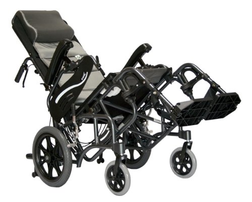 Karman Healthcare VIP-515-TP-18 Foldable Tilt in Space Space Reclining Transport Wheelchair, Diamond Black, 14