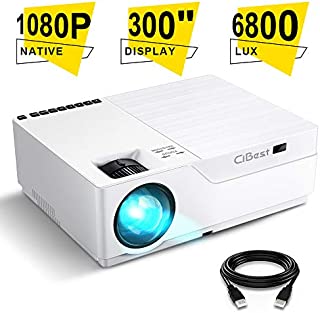 Projector, CiBest Native 1080p LED Video Projector 6800 Lux, 300 Inch Image Display Ideal for PPT Business Presentations Home Theater, Compatible with HDMI,VGA,USB,Fire TV Stick,Laptop,PS4,Xbox