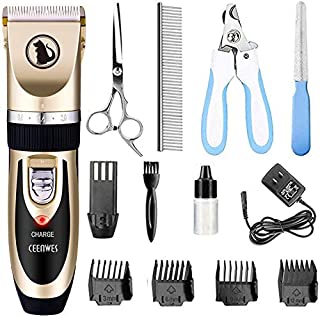 Ceenwes Dog Clippers Low Noise Pet Clippers Rechargeable Dog Trimmer Cordless Pet Grooming Tool Professional Dog Hair Trimmer with Comb Guides Scissors Nail Kits for Dogs Cats & Other