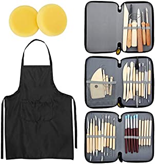 Blisstime Set of 42 Clay Sculpting Tool Wooden Handle Pottery Carving Tool Kit