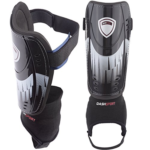 DashSport Soccer Shin Guards -Youth Sizes Best Kids Soccer Equipment with Ankle Sleeves - Great for Boys and Girls