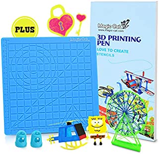 Magic MAT 3D Pen Mat, Silicone Design Mat with MAGIC CAT 3D Pen Stencils Book and 2 Silicone Finger Caps, Great 3D Pen Drawing Tools for 3D Pen