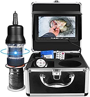 360° Rotating Underwater Fishing Camera, OKK Fish Finder with 18 LEDs IP68 Waterproof Ice Fishing Camera of 7-Inch 1000TVL Color Monitor with 8GB SD Card for Ice, Lake, River(100ft with DVR)