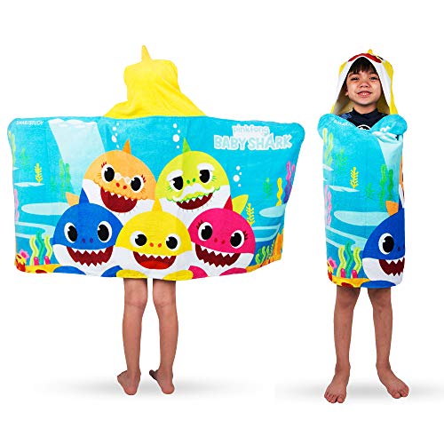 Franco Kids Bath and Beach Soft Cotton Terry Hooded Towel Wrap, 24 x 50, Baby Shark