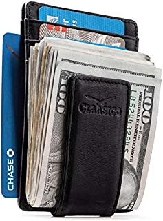 Money Clip Leather Wallet For Men Slim Front Pocket RFID Blocking with Super Strong Magnetic