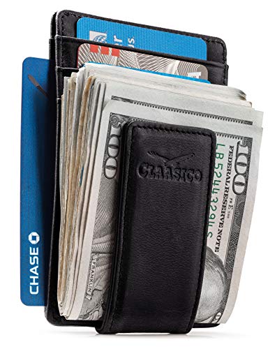 Money Clip Leather Wallet For Men Slim Front Pocket RFID Blocking with Super Strong Magnetic