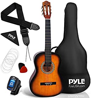 Beginner 36 Classical Acoustic Guitar - 3/4 Junior Size 6 String Linden Wood Guitar w/Gig Bag, Tuner, Nylon Strings, Picks, Strap, for Beginners, Adults - Pyle PGACLS82SUN (Sun Burst)