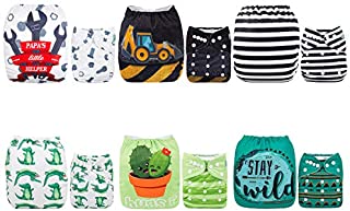 ALVABABY 6 Pack with 12 Inserts Baby Diaper Pocket Cloth Diapers Reusable Washable Adjustable for Baby Boys and Girls 6DM35
