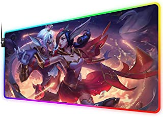 RGB Gaming Mouse Pad for League of Legends,LED Soft Extra Extended Large Mouse Pad,Anti-Slip Rubber Base,Computer Keyboard Mouse Mat 31.5 X 12 Inch(Sweetheart xayah and Rakan)