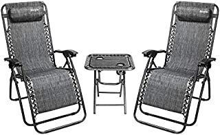 Bonnlo 3 PCS Zero Gravity Chair Patio Chaise Lounge Chairs Outdoor Yard Pool Recliner Folding Lounge Table Chair Set (Grey)