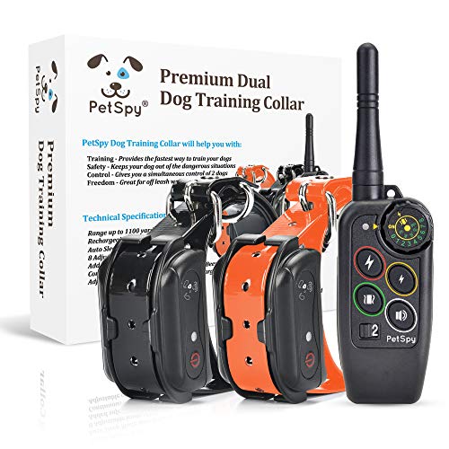 PetSpy M686B Dog Trainer Shock Collar for 2 Dogs with Vibra and Beep, Fully Waterproof Remote Training E-Collars