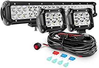 Nilight ZH002 20Inch 126W Flood Combo Road Light Bar 2PCS 18w 4Inch Spot LED Pods with 16AWG Wiring Harness Kit-2 Lead, 2 Years Warranty