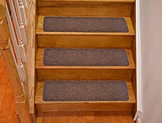 Premium Stair Treads Collection Set of 13 Indoor Skid Slip Resistant Rubber Backing Brown Carpet Stair Tread Treads (8 inch x 30 inch) (Brown, Set of 13)