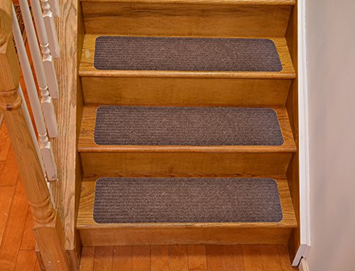 Premium Stair Treads Collection Set of 13 Indoor Skid Slip Resistant Rubber Backing Brown Carpet Stair Tread Treads (8 inch x 30 inch) (Brown, Set of 13)