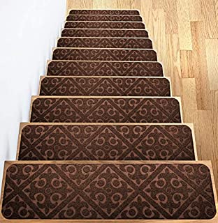 Carpet Stair Treads Set of 13 Non Slip/Skid Rubber Runner Mats or Rug Tread - Indoor Outdoor Pet Dog Stair Treads Pads - Non-Slip Stairway Carpet Rugs (Brown) 8