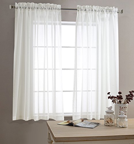 jinchan Sheer Curtains White 72 Inches Length Window Curtain Set for Living Room Drapes Textured Voile Rod Pocket Sheer Window Panels for Bedroom 2 Panels