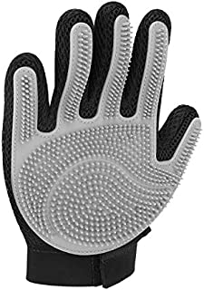 Flexzion Pet Grooming Glove, Right Hand (Gray) - Gentle Deshedding Dander Hair Remover Glove Brush - Massage Mitt with Breathable Mesh Material & Silicone Tips for Long Short Fur Dogs Cats Horses