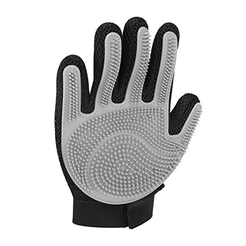 Flexzion Pet Grooming Glove, Right Hand (Gray) - Gentle Deshedding Dander Hair Remover Glove Brush - Massage Mitt with Breathable Mesh Material & Silicone Tips for Long Short Fur Dogs Cats Horses