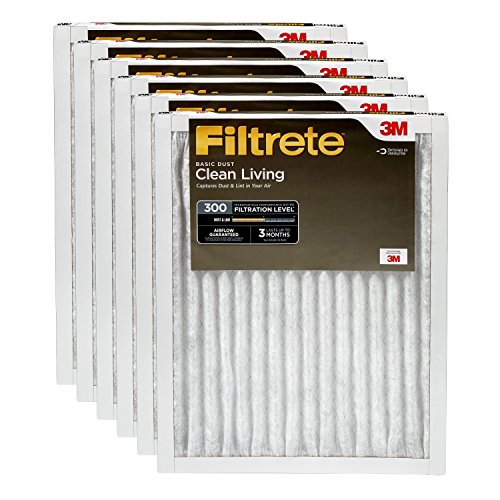 Filtrete BD03-6PK-2E MPR 300 20x25x1, Clean Living Basic Dust, AC Furnace Air Filter, 6-Pack, 20 x 25 x 1, White, 6 Pack