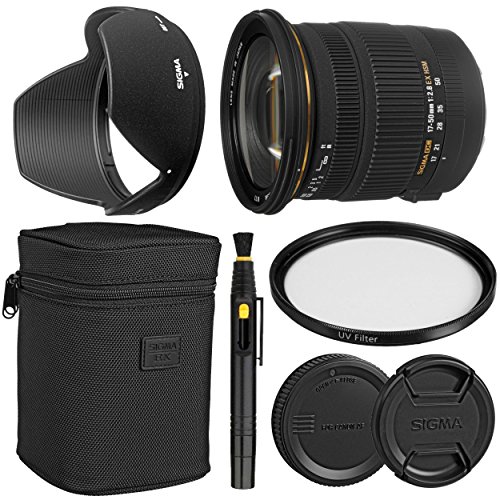 Sigma 17-50mm f/2.8 EX DC OS HSM Zoom Lens for Canon DSLRs with APS-C Sensors + Essential Bundle Kit + 1 Year Warranty - International Version (No Warranty)