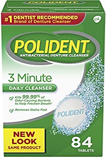 Polident Denture Cleaning Tablets, 3 minute triple mint antibacterial, 84 count (Pack of 3)