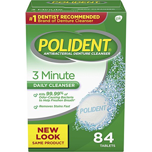 Polident Denture Cleaning Tablets, 3 minute triple mint antibacterial, 84 count (Pack of 3)