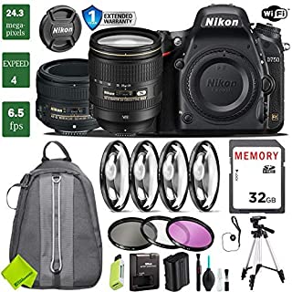 Nikon D750 DSLR Full Frame Camera with 24-120mm VR Lens & Nikon 50mm f/1.8 Lens + 4 Piece Macro Close-Up Set + 3PC Filter Kit (UV FLD CPL) + Tripod + Backpack + 1 Year Extended Warranty