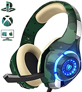 PS4 Gaming Headset with mic, Beexcellent Xbox One Headset with Stereo Sound Noise Isolation Memory Foam LED Light for PC Laptop Tablet