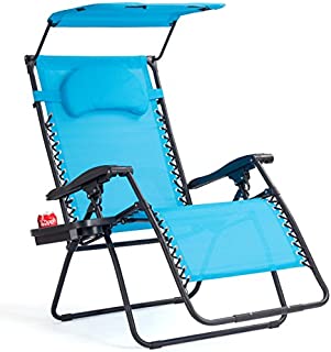 Goplus Folding Zero Gravity Lounge Chair Wide Recliner for Outdoor Beach Patio Pool w/Shade Canopy (Blue Zero Gravity Chair)