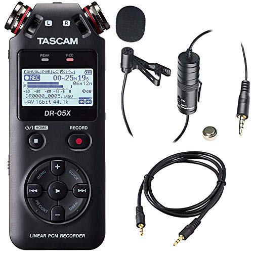 Tascam DR-05X 2-Input / 2-Track Portable Handheld Digital Audio Recorder (Black) with Deluxe accessory bundle