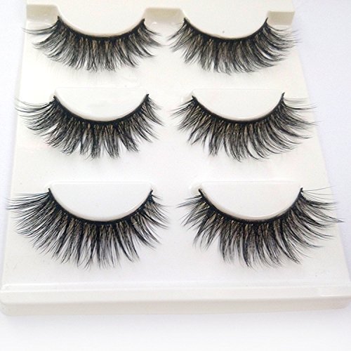 Trcoveric 3D False Eyelashes Extension 3Pairs Makeup Hand-made Dramatic Long Lashes Reusable Cruelty-Free Fake Eyelash