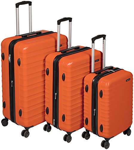 AmazonBasics 3 Piece Hardside Spinner Travel Luggage Suitcase Set - Orange