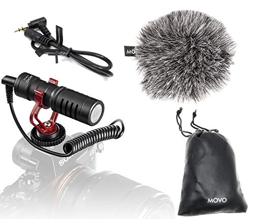 Movo VXR10 Universal Video Microphone with Shock Mount, Deadcat Windscreen, Case for iPhone, Android Smartphones, Canon EOS, Nikon DSLR Cameras and Camcorders - Perfect Camera Microphone, Shotgun Mic