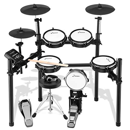 Donner DED-200 Electric Drum Set Electronic Kit with Mesh Head 8 Piece, Drum Throne, Sticks Headphone and Audio Cable Included, More Stable Iron Metal Support Set