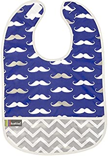 Kushies Cleanbib Waterproof Feeding Bib with Catch All/Crumb Catcher Pocket. Wipe Clean and Reuse! Lightweight for Comfort, Baby Boys, 6-12 Months, Navy Mustache