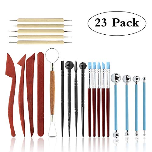 Polymer Clay Tools,23 pcs Modeling Clay Sculpting Tools Kits for Pottery Sculpture, Include Wooden Dotting Tools,Rubber Tip Pens,Ball Stylus Tool,Modeling Tools Pottery Tools,Rosewood Ceramics Tool