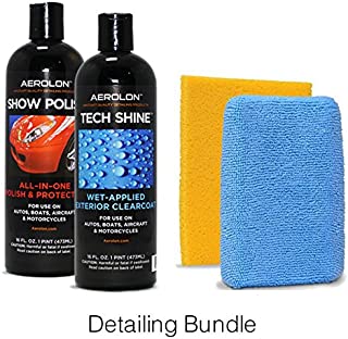 Aerolon Tech Shine & Show Polish Bundle, Fast Wet-Applied Polymeric Car Wax Coating, Top Coat Sealer for Cars, Bikes, and Boats, Auto Detailing Mirror Shine & Super Gloss - 16 Oz Bottles & Pads