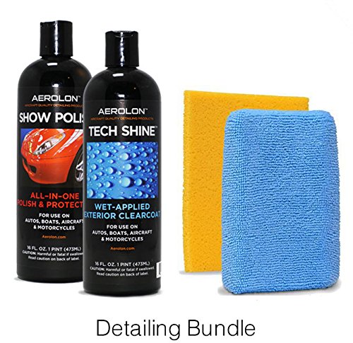 Aerolon Tech Shine & Show Polish Bundle, Fast Wet-Applied Polymeric Car Wax Coating, Top Coat Sealer for Cars, Bikes, and Boats, Auto Detailing Mirror Shine & Super Gloss - 16 Oz Bottles & Pads