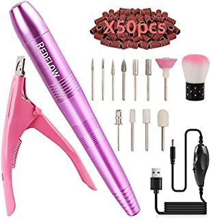 RedFlow Electric Nail Drill Acrylic Nail kit set For Nail File Exfoliating Abrasive Polishing Manicure Pedicure Shape Tool with 11Pcs Nail Drill Bits,brush,nail cutter and 50 Sanding Bands (purple)