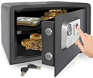 SereneLife Electronic Fingerprint Fire Lock Fireproof Digital Home Combination Box Steel Alloy Drop Safe Includes Keys, SLSFE18FP