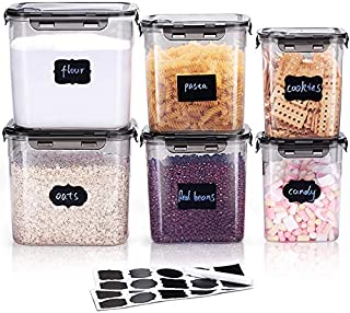 LARDERGO Cereal Container, 6 Pieces Plastic Flour Storage Containers, BPA Free Food Storage Containers with Lids Airtight for Sugar and Spaghetti - 20 Labels