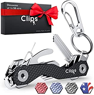 Clips Smart Compact Key Organizer Holder Keychain - Made of Carbon Fiber & Stainless Steel- Pocket Organizer Up to 28 Keys- Lightweight, Strong Includes Bottle Opener, Carabiner & More